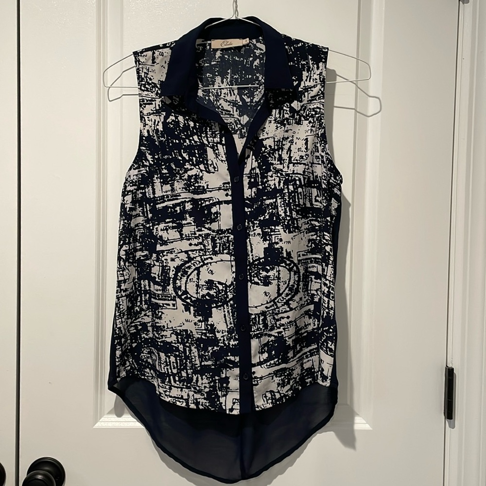 Elodie Navy Button-Down Blouse